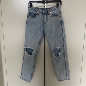 UNIF light wash straight leg denim ripped jeans